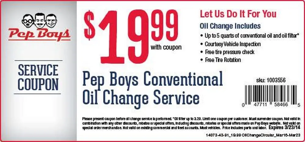 Change Your Oil And Save Money With Pep Boys Coupons
